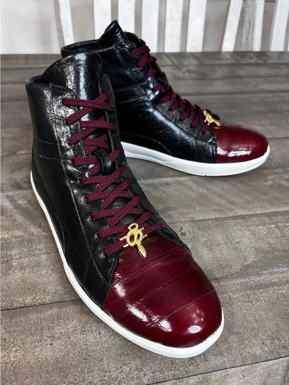 Belvedere Vitale High Top Genuine EEL & Soft Calf Burgundy/Black Sz 10 C